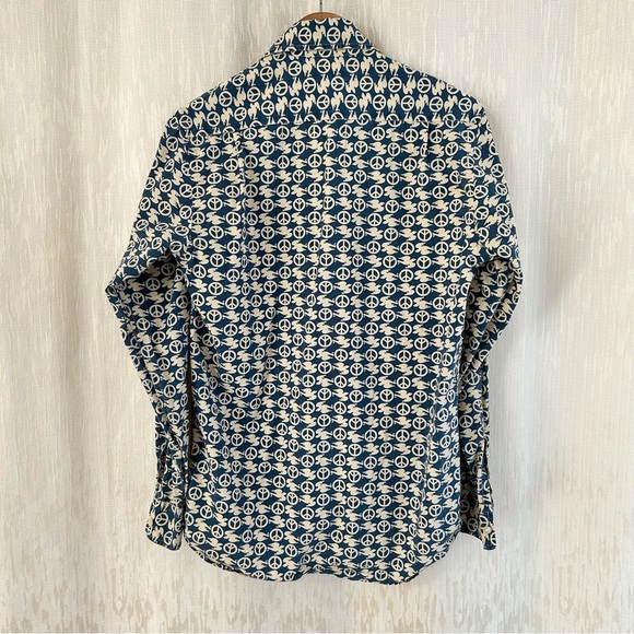 Lucky Brand peace sign ☮️ all over print cotton button down shirt - Picture 3 of 10